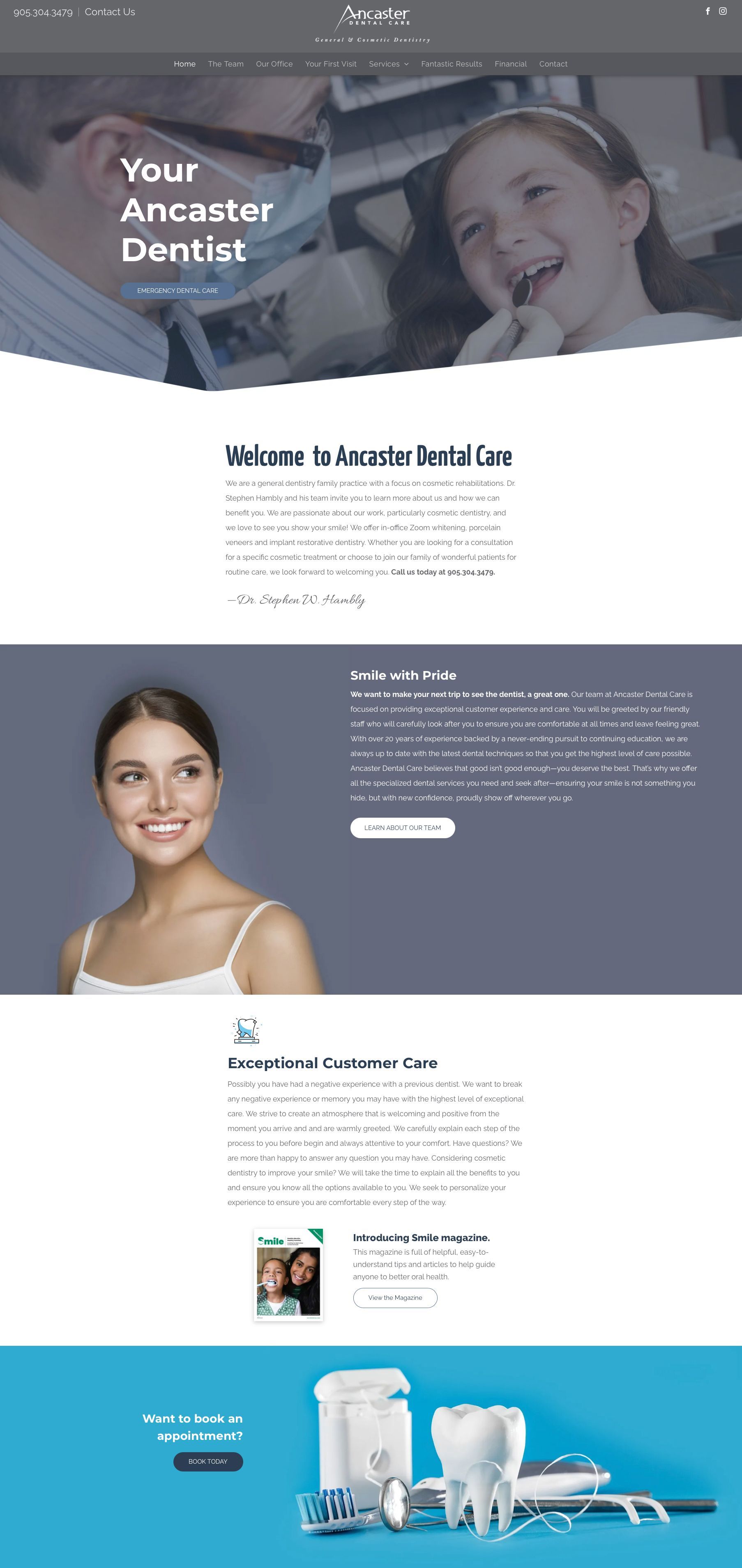 Ancaster Dental website homepage design