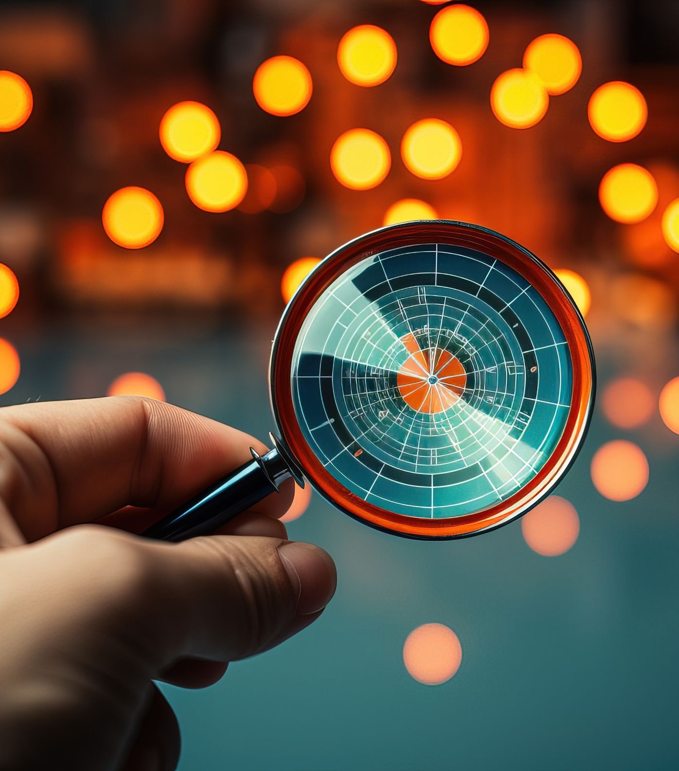 Magnifying glass held in fingers analyzing website SEO