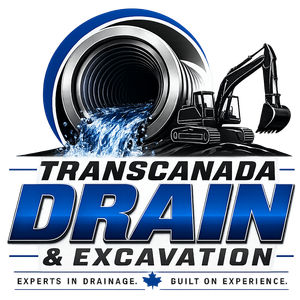 Transcanada Drain Logo Gray and blue pipe with water, plumbing.