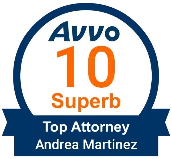 A logo that says avvo 10 superb top attorney andrea martinez