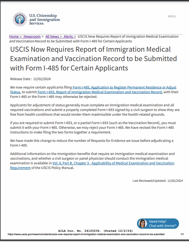 Uscis requires report of medical examination and vaccination record to be submitted with form i 485 for certain applicants.