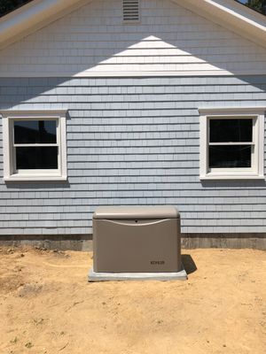 House exterior with two windows and a gray utility box in front of the siding