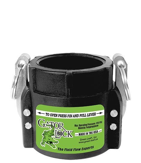 Black and green GatorLock cam and groove fitting with locking levers.