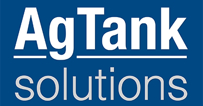 AgTank Solutions logo: white text on blue background. "AgTank" underlined, "solutions" below.