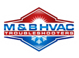 M & B HVAC Troubleshooters logo in red, blue, and white with snowflake and sunburst design
