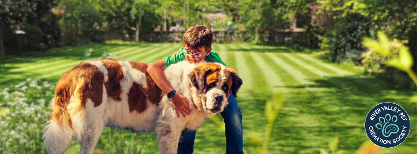 Boy hugging dog.