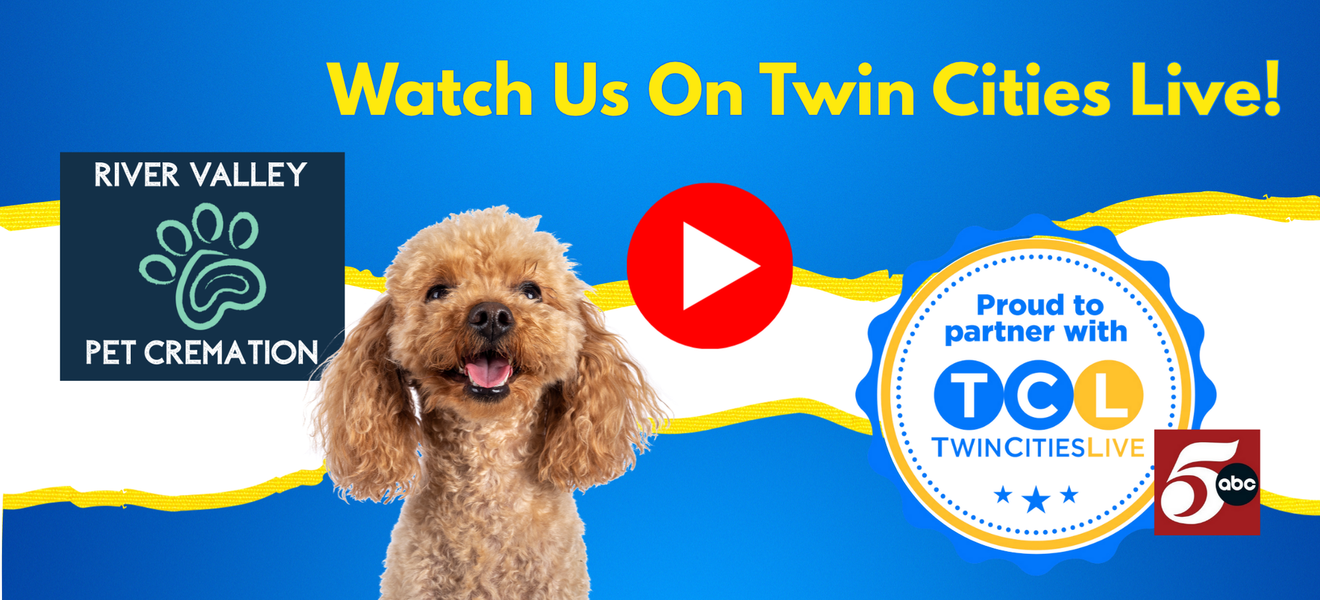 Clickable photo of a dog promoting a story on Twin Cities Live that features River Valley Pet Cremation. 