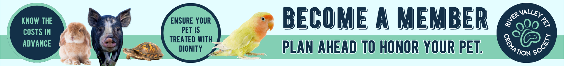 Banner promoting the pet cremation society. Plan ahead to honor your pets.