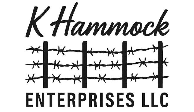 K Hammock Enterprises LLC logo with black text and barbed wire fence graphic on white background