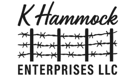 K Hammock Enterprises LLC logo with black text and barbed wire fence graphic on white background