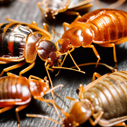 A group of bed bugs and termites are sitting on a table.