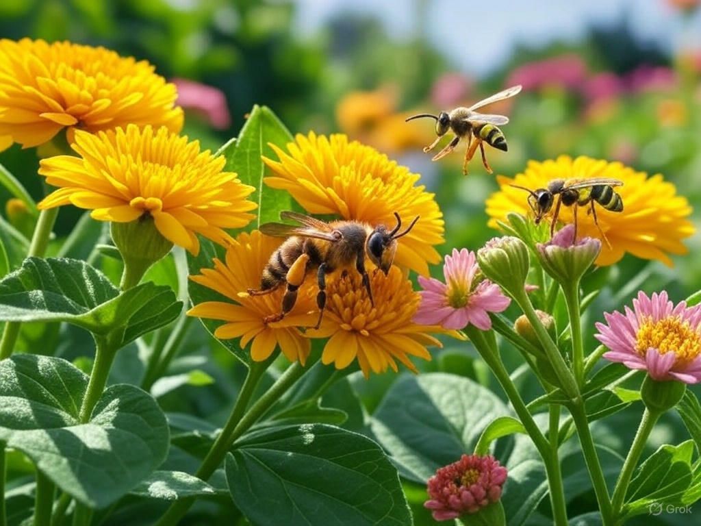 A group of bees are gathering nectar from a yellow flower