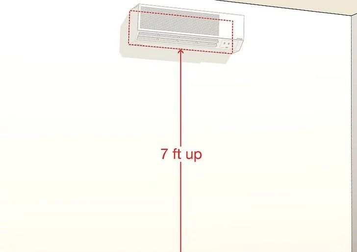 Wall-mounted air vent with a red line labeled “7 ft up” indicating height from the floor