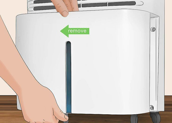 Hands removing the back panel of a white appliance with a green “remove” arrow.