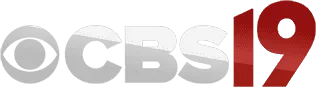 CBS 19 logo in gray and red on a white background