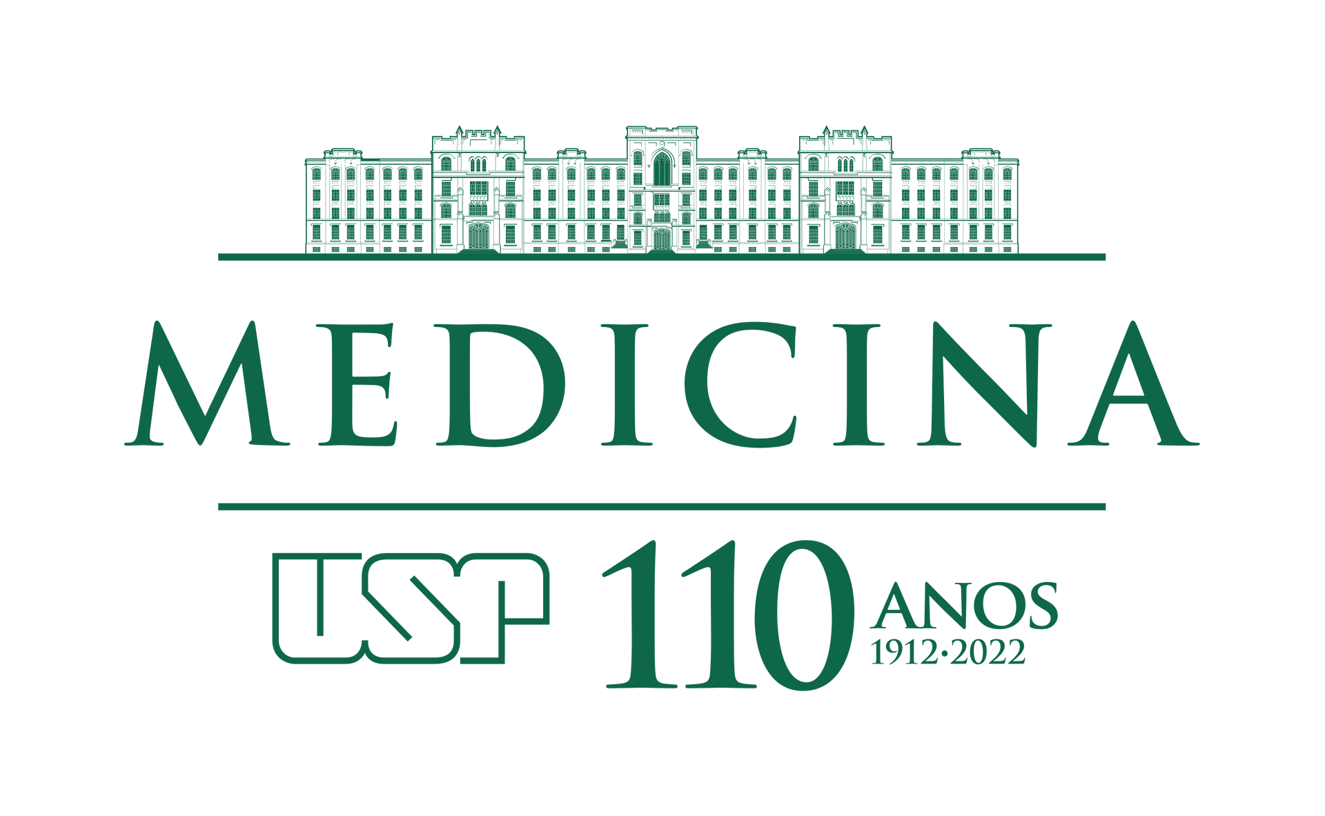 Logo da Faculdade de Medicina da USP com marca “110 anos 1912–2022” em verde.