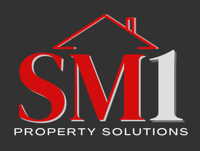 SM1 Property Solutions Logo in red and gray with a white roof on the top