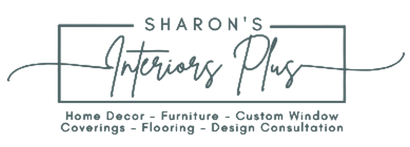 Sharon’s Interiors Plus logo in teal text on a light background