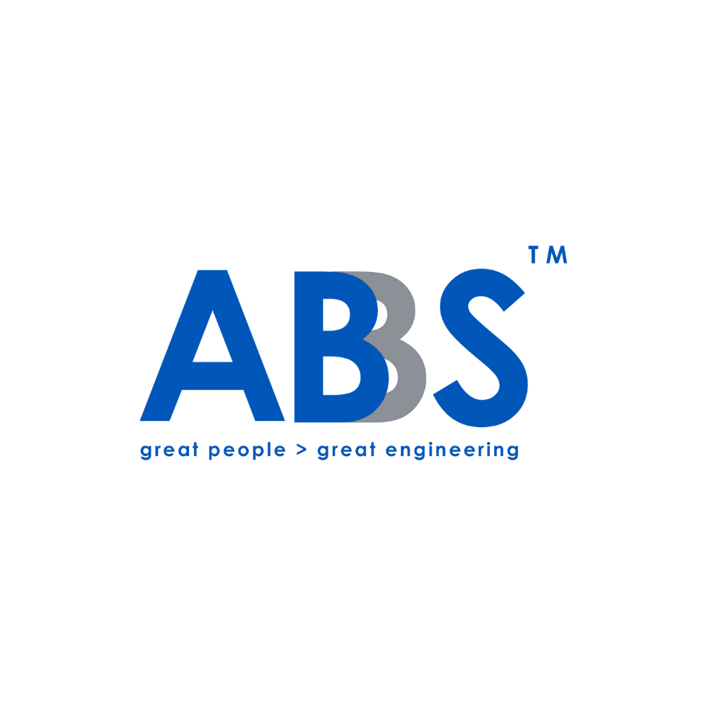 ABS logo with blue letters “ABS” and the tagline: “great people > great engineering.”