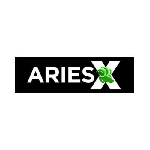 ARIES logo in white on a black banner with a green abstract symbol over the X