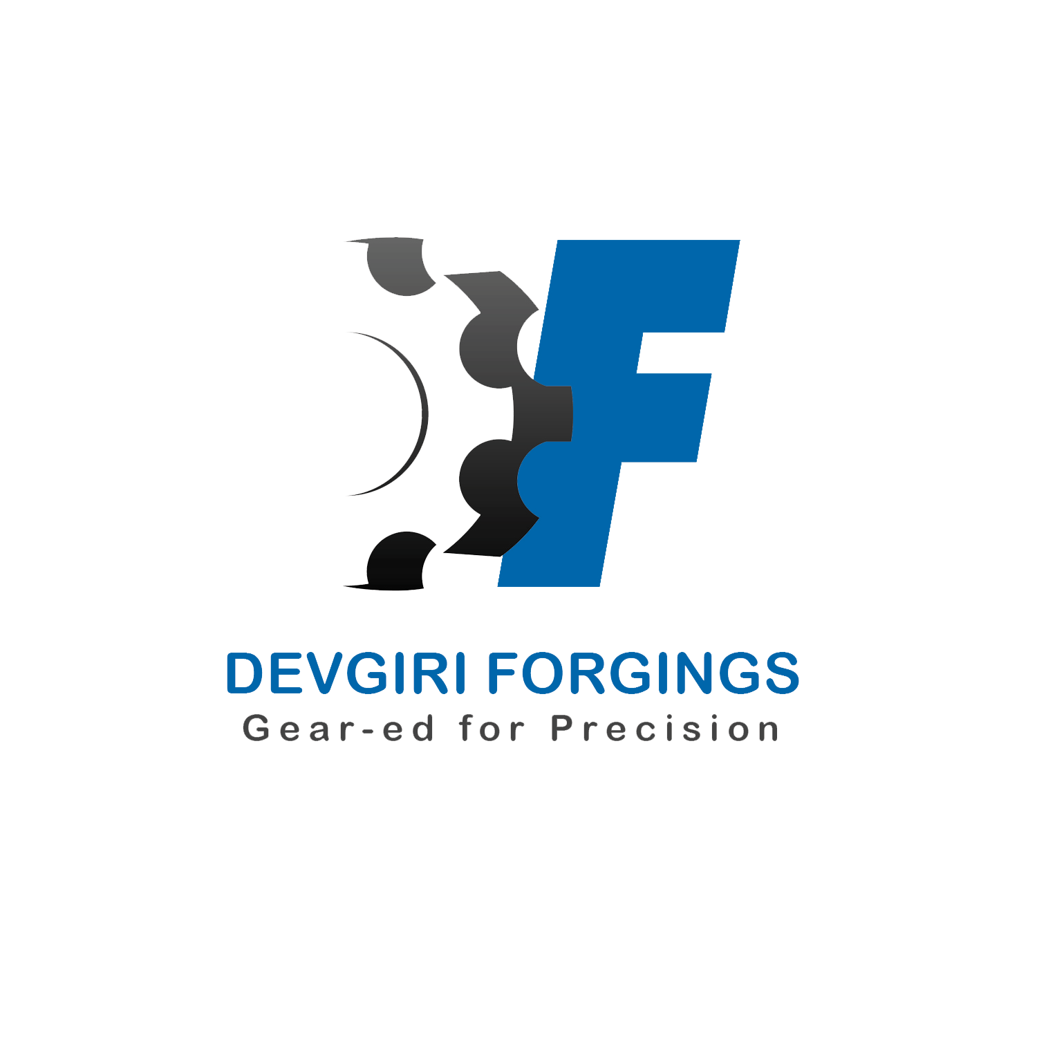 Logo for Devgiri Forgings: a gear partially merged with a blue