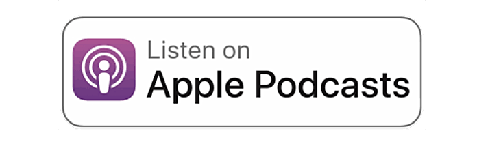 Listen on Apple Podcasts badge with purple podcast icon and black text on white background