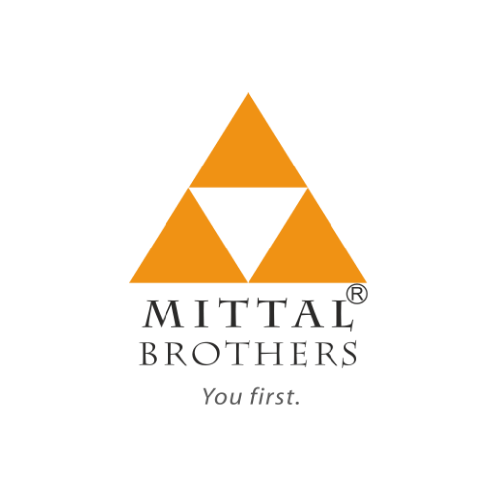 Logo of Mittal Brothers featuring an orange triangle design and the tagline