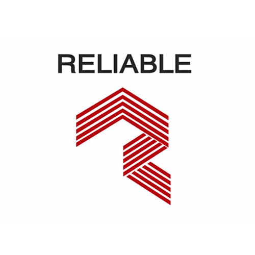 RELIABLE logo with a red stylized “R” made of chevrons