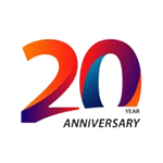 20th anniversary logo in red, orange, and purple with “20 YEAR ANNIVERSARY” text