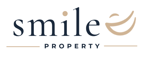 Smile Property logo in dark blue and gold on a white background