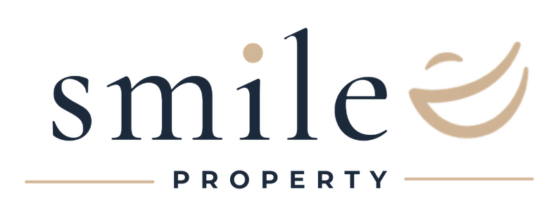 Logo for Smile Property Group, with blue text and a stylized orange smile graphic.