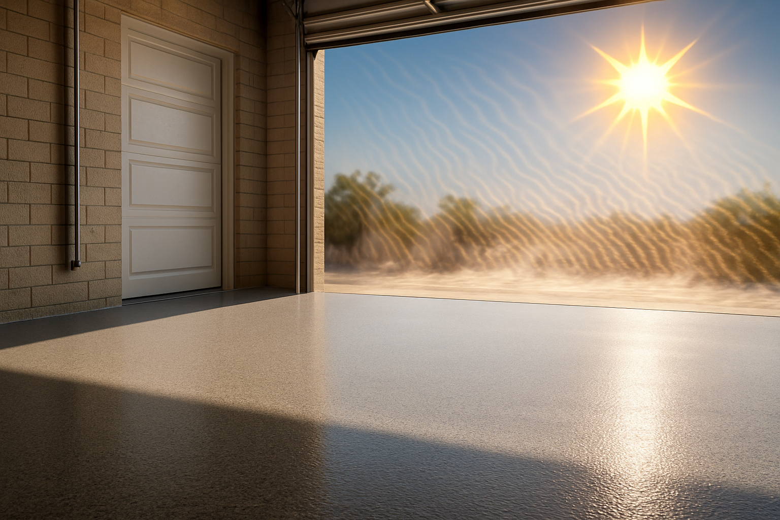 Hot sun beating down on a Texas epoxy floor