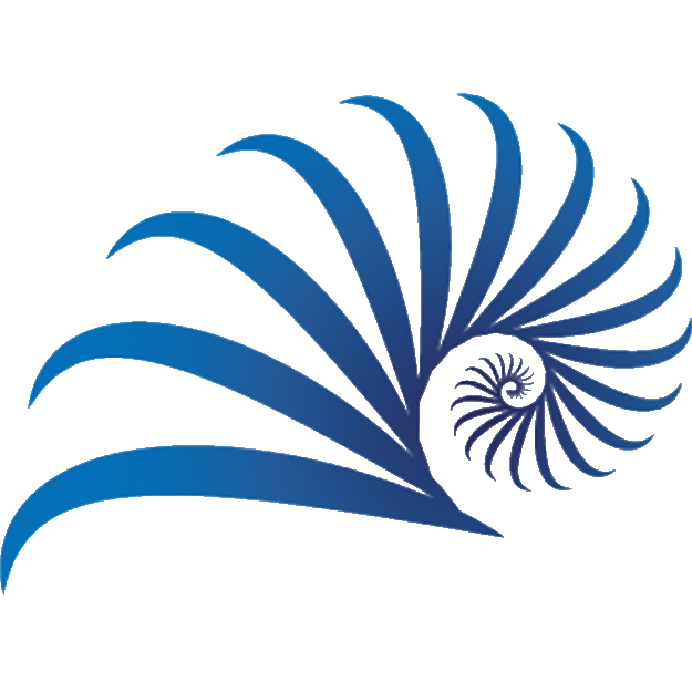 A blue spiral on a white background that looks like a feather
