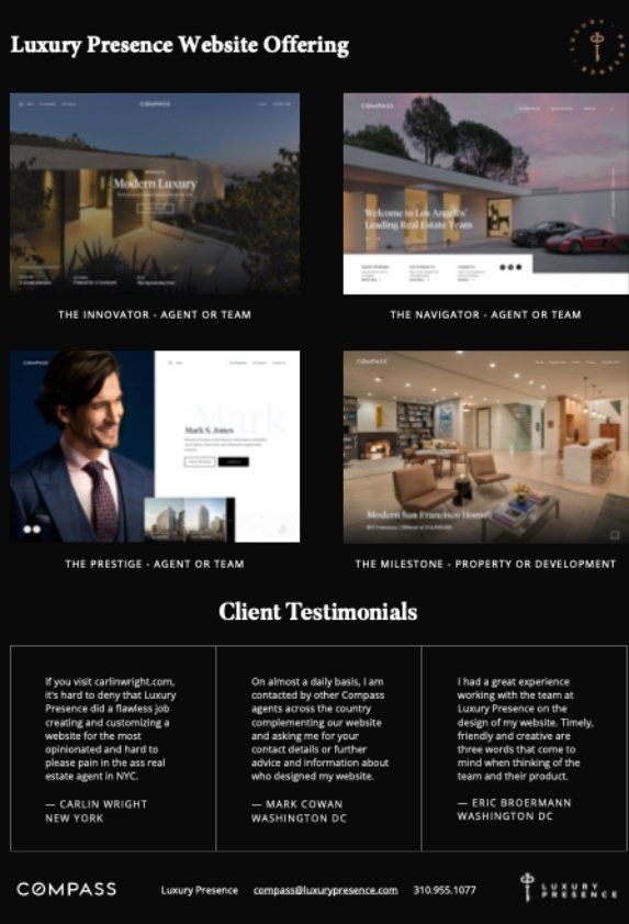 A luxury presence website offering with a man in a suit and tie