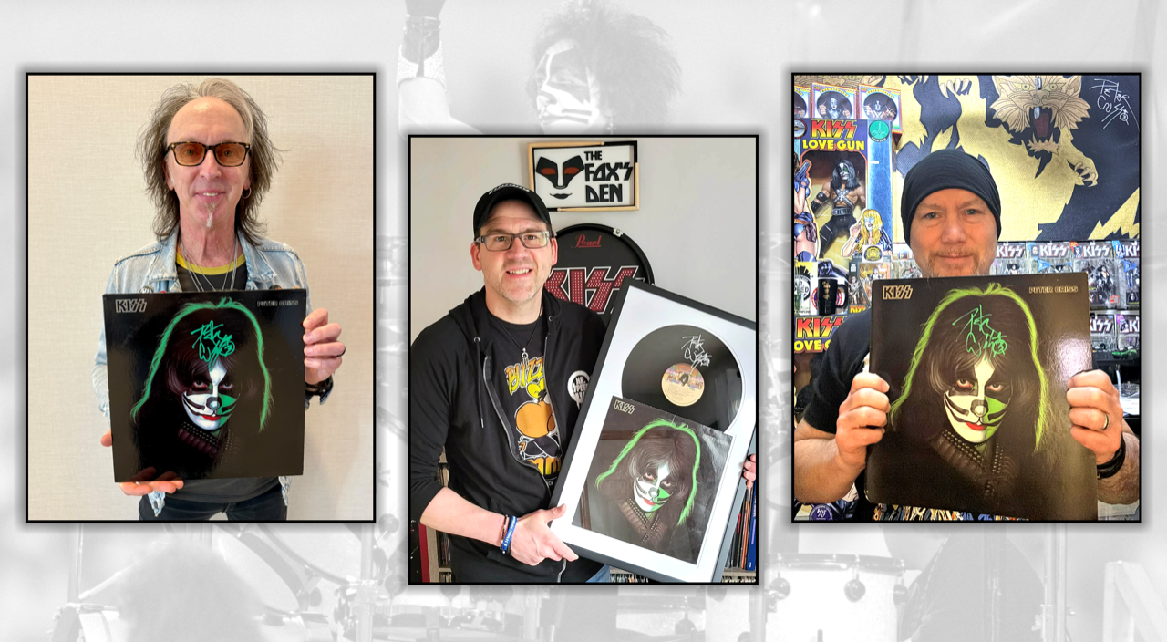 Rich Kosak, Rich Hattery and Shane Smith pictured separately showing off their Peter Criss autographed  memorabilia
