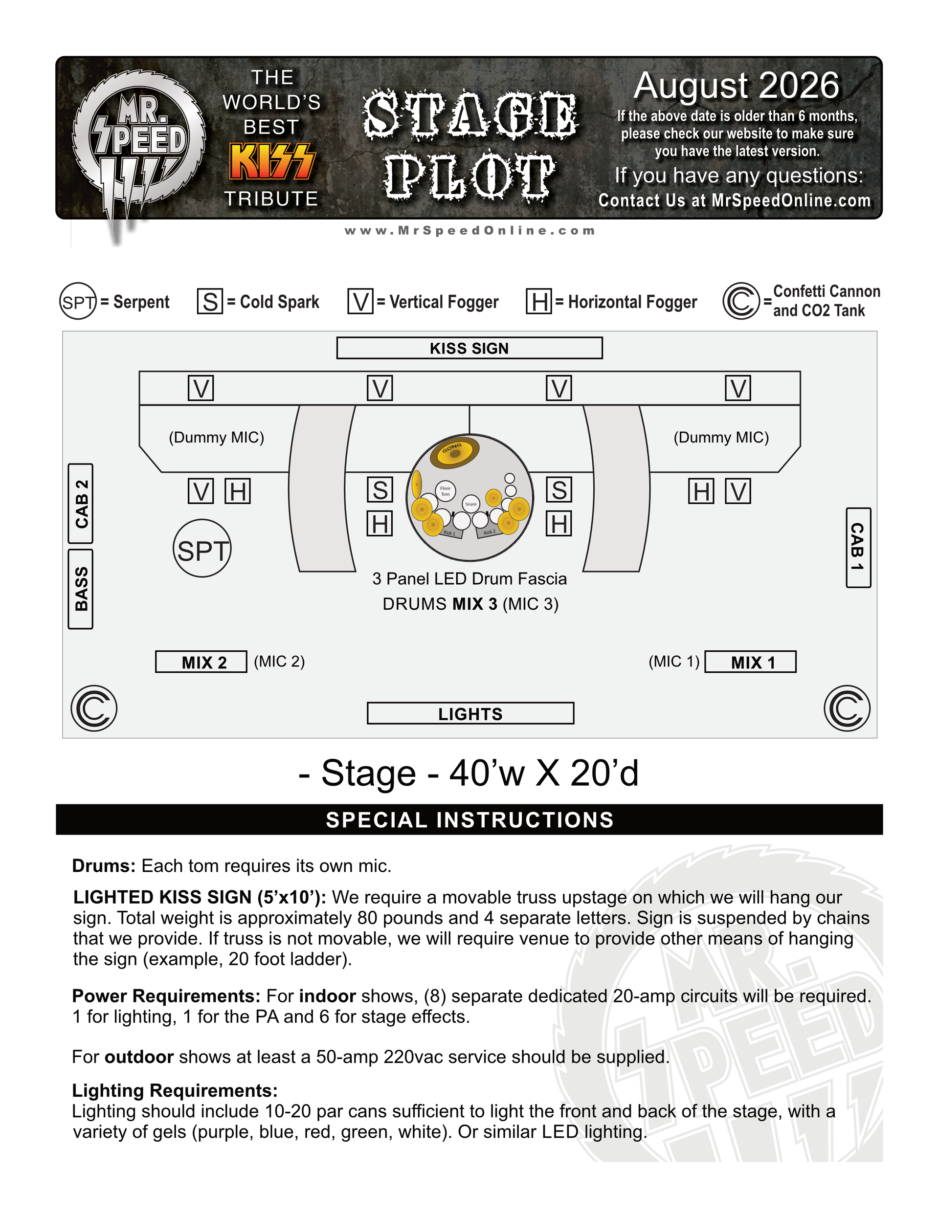 Click to download image Drawing of a stage plot for 2026 tour