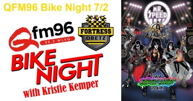 a poster for qfm96 bike night with kristie kemper