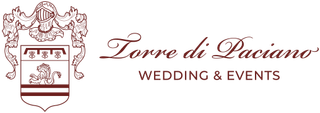 Logo di Torre di Luciano Wedding & Events con stemma bordeaux e testo in corsivo su sfondo bianco.
