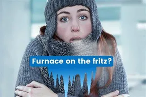 Photo of lady shivering because furnace is on the fritz