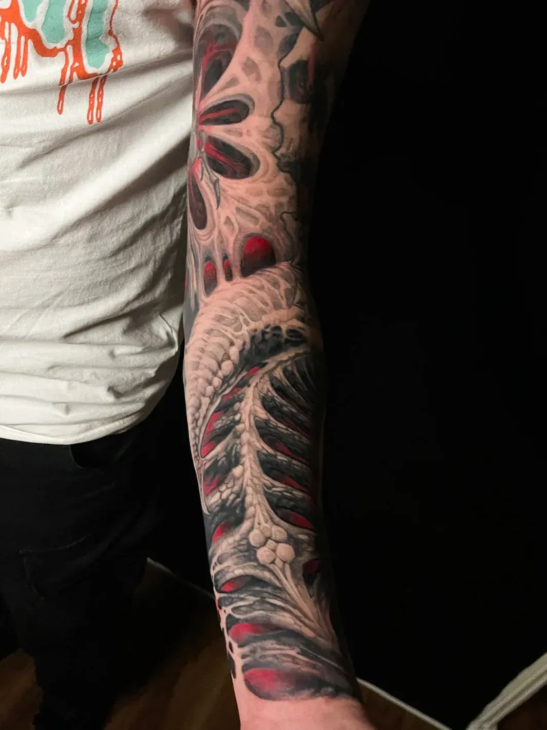 Dark freehand tattoo — bio-organic design
drawn directly onto skin by Crawlspace Tattoo Artist based in London