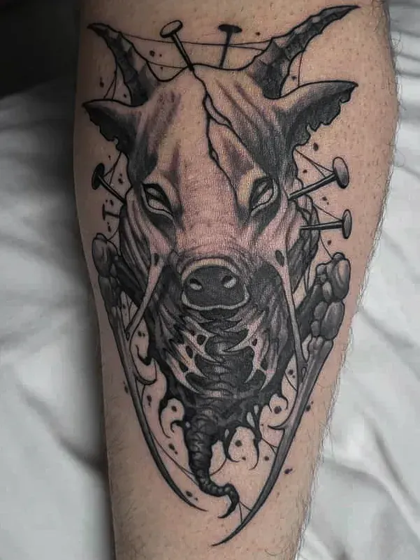 Dark freehand tattoo — bio-organic design
drawn directly onto skin by Crawlspace Tattoo Artist based in London
