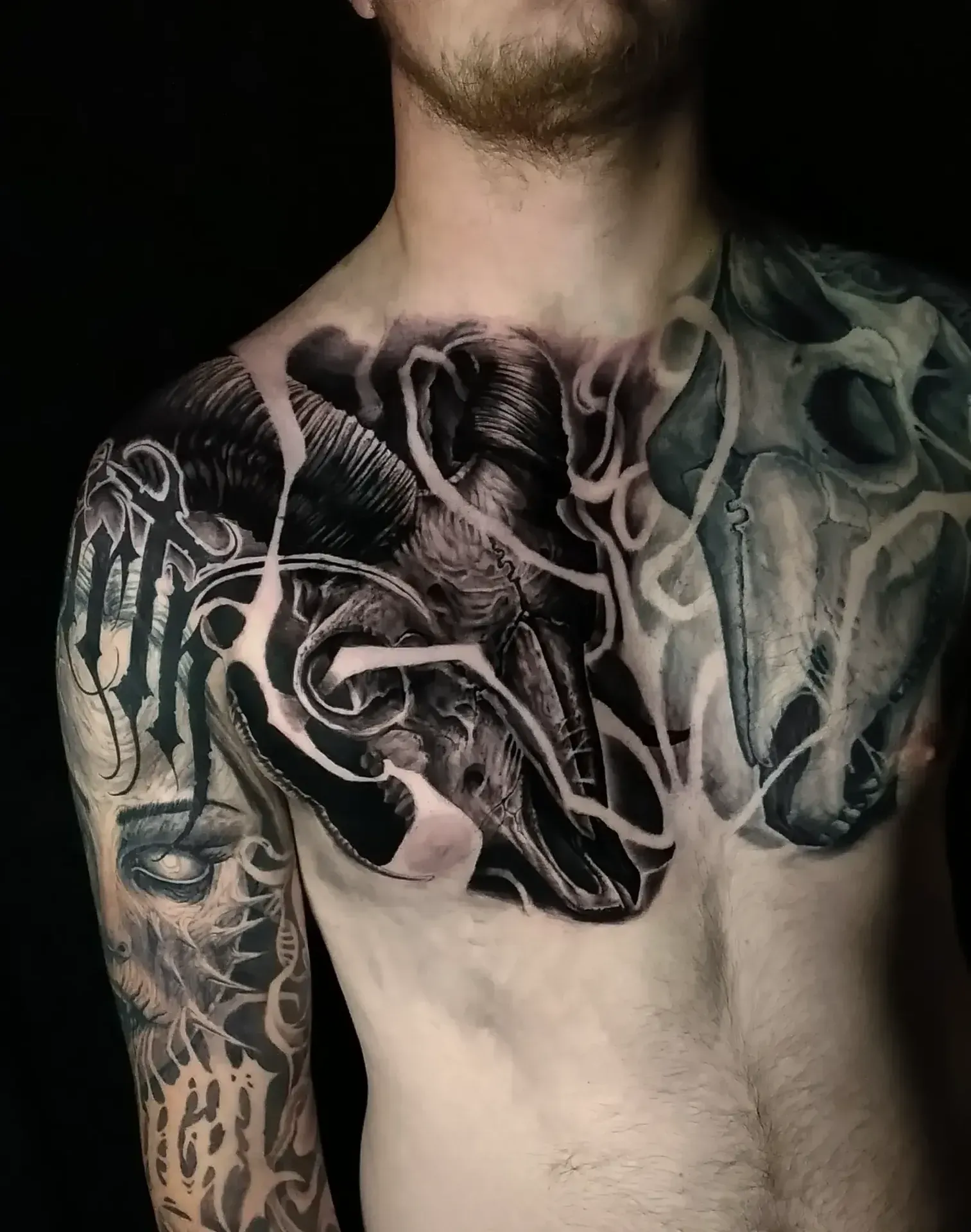 Dark freehand tattoo — bio-organic design
drawn directly onto skin by Crawlspace Tattoo Artist based in London