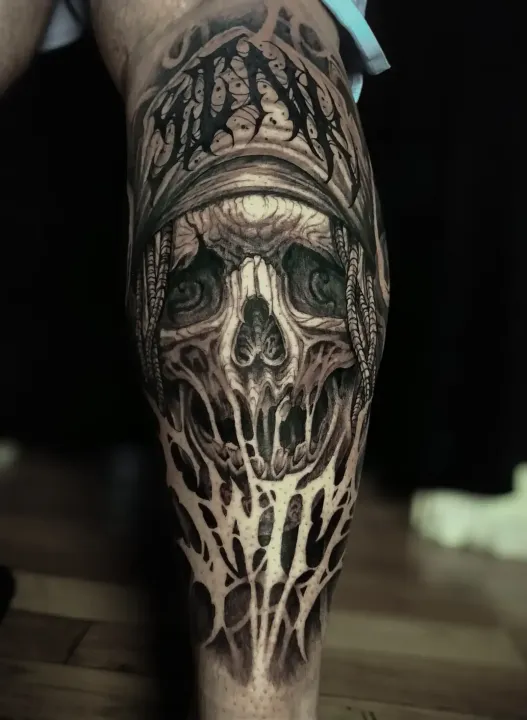 Dark freehand tattoo — bio-organic design
drawn directly onto skin by Crawlspace Tattoo Artist based in London