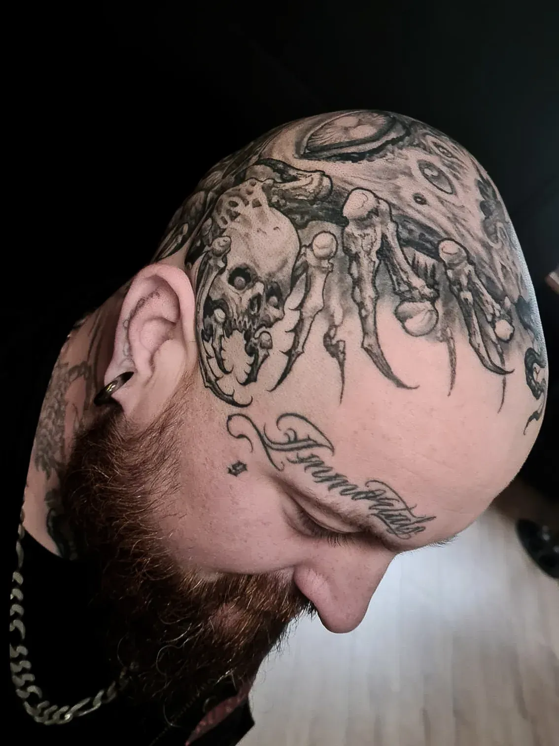 Dark freehand tattoo — bio-organic design
drawn directly onto skin by Crawlspace Tattoo Artist based in London