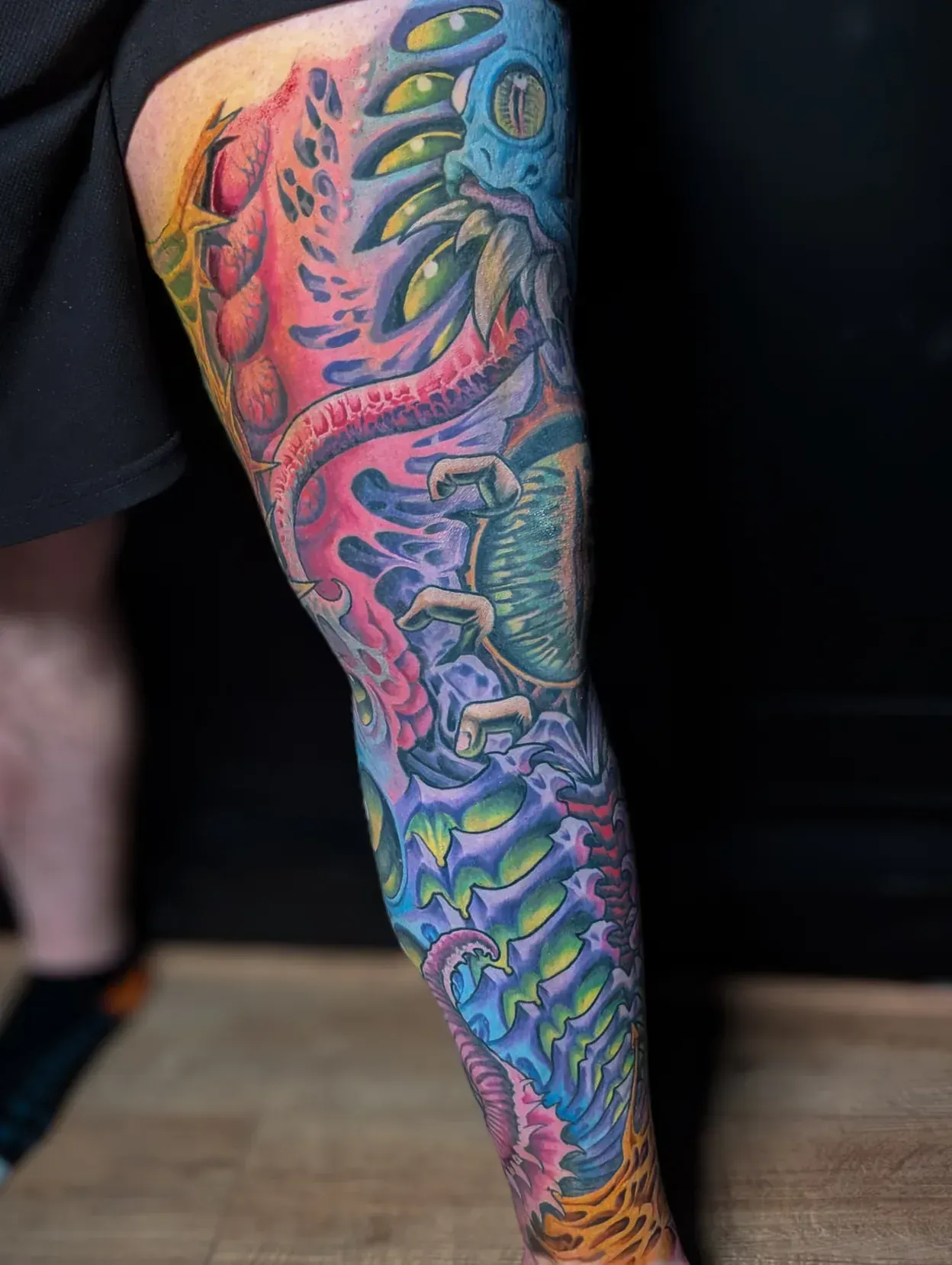 Dark freehand tattoo — bio-organic design
drawn directly onto skin by Crawlspace Tattoo Artist based in London