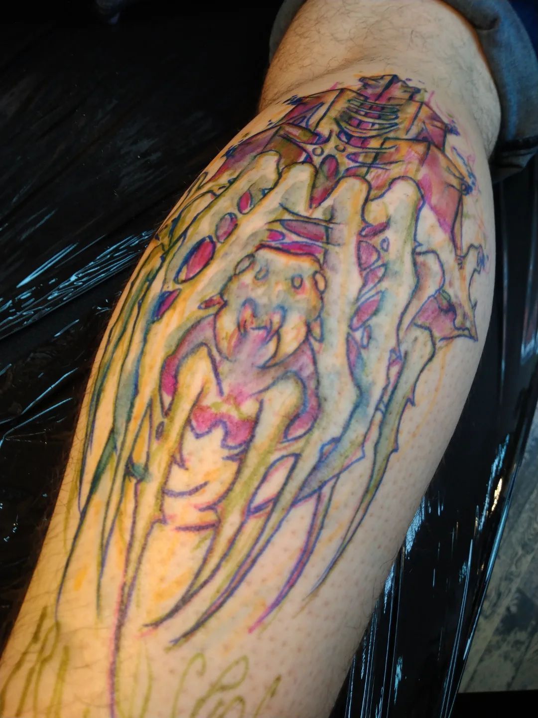 Dark freehand tattoo — bio-organic design
drawn directly onto skin by Crawlspace Tattoo Artist based in London