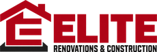 ELITE Renovations & Construction logo in red and black with a house roof icon