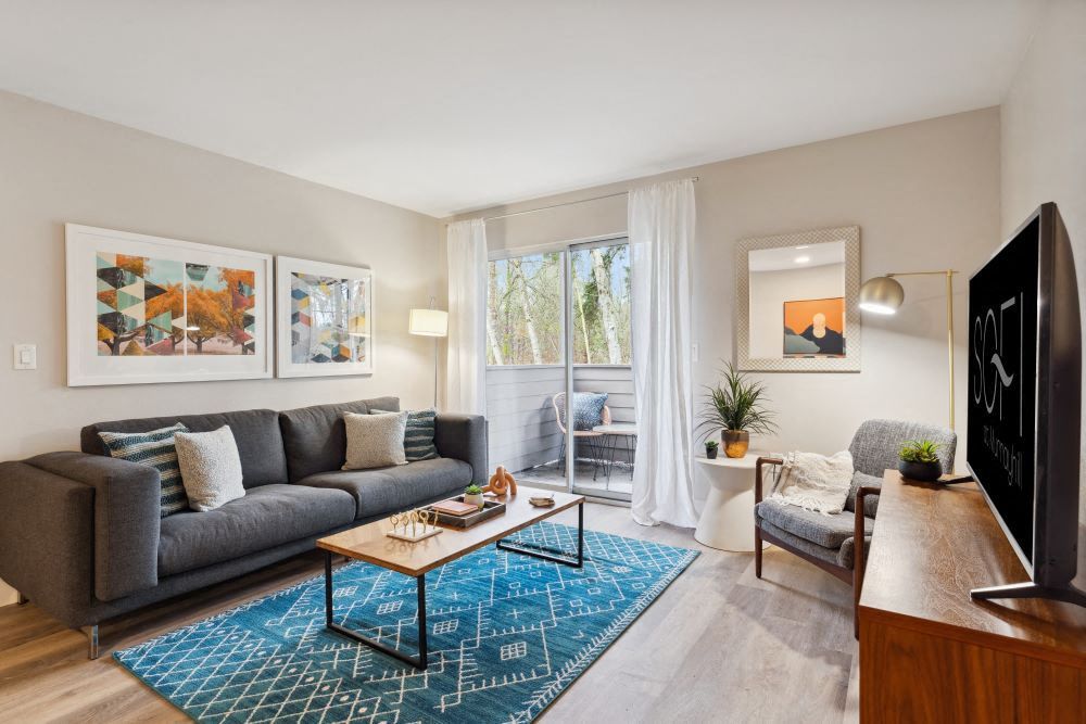 Living room area with couch.