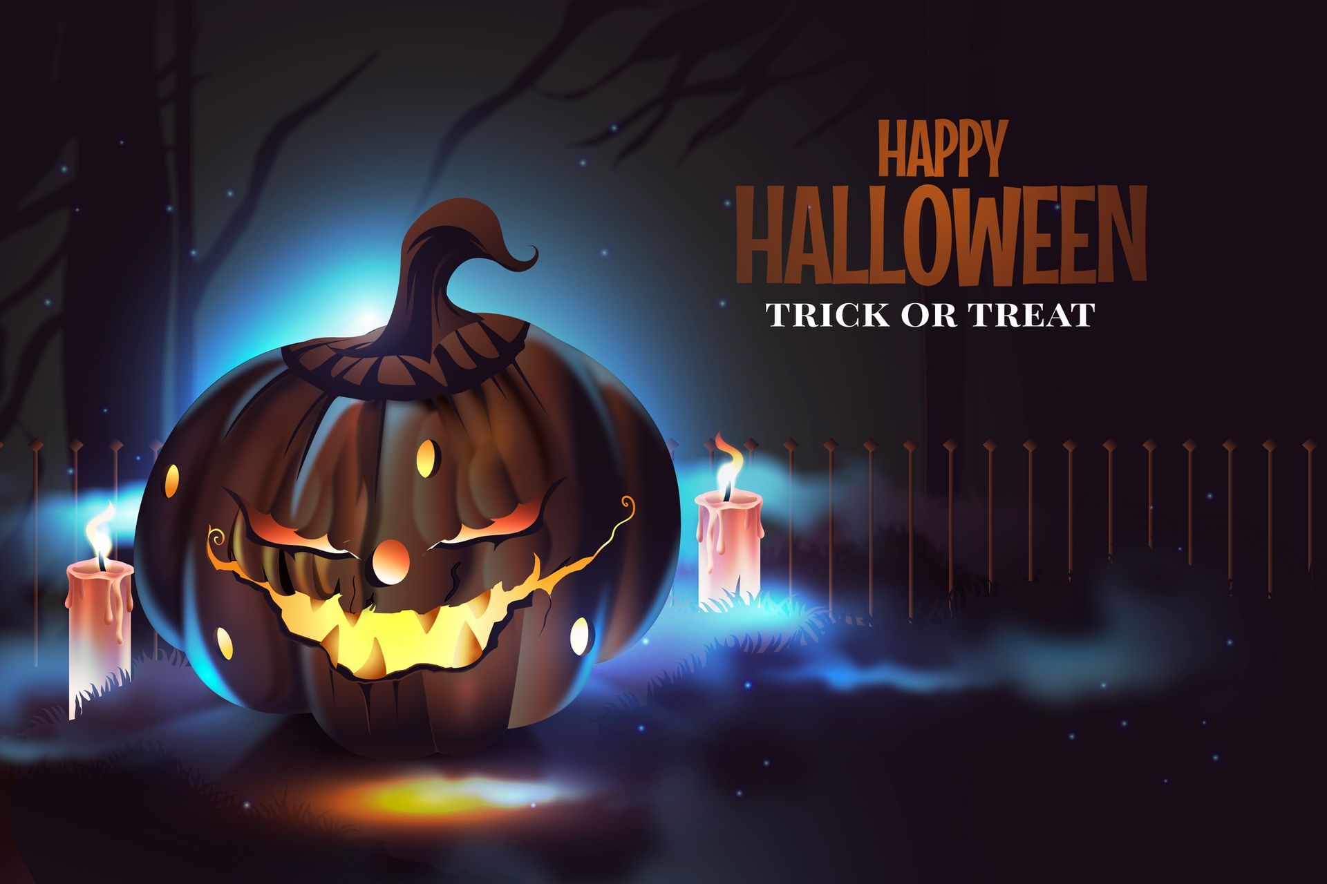 Scary pumpkin with blue aura