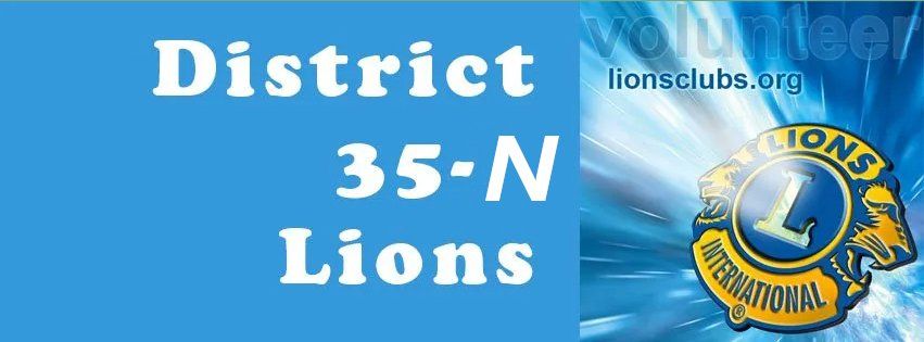 A blue sign that says district 35 n lions